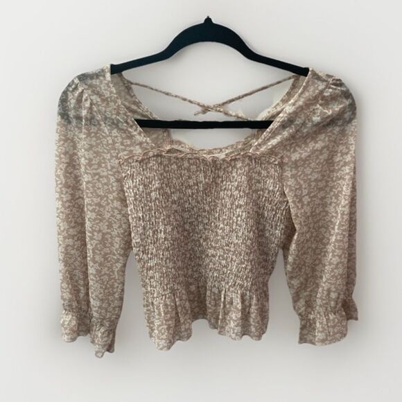 LE LIS Peasant Top Blouse M Floral Crop Long Sleeve Ruffle Boho Cottage Romantic - Picture 3 of 10